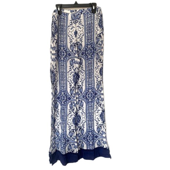 Abbeline Wide Leg Slit Beach Pants Blue Floral Boho Swim Coverup Size Small - Picture 4 of 6